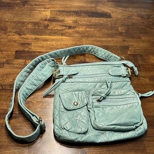 Seafoam Crossbody Bag with Silver Hardware and Pebbled Texture